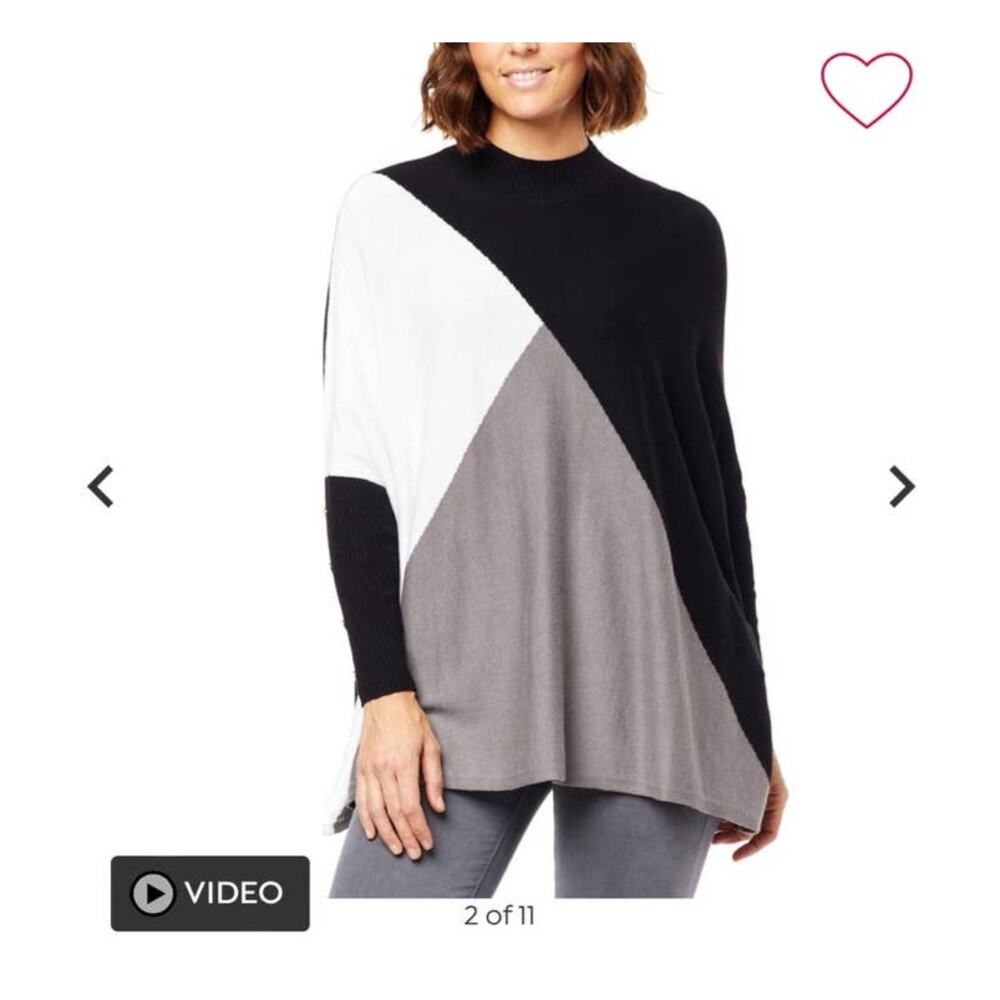 Iman colorblock mockneck pullover sweater black grey white small new